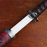 Сувенирное оружие «Катана на подставке», чёрные ножны с красным узором, 70см, фото 3