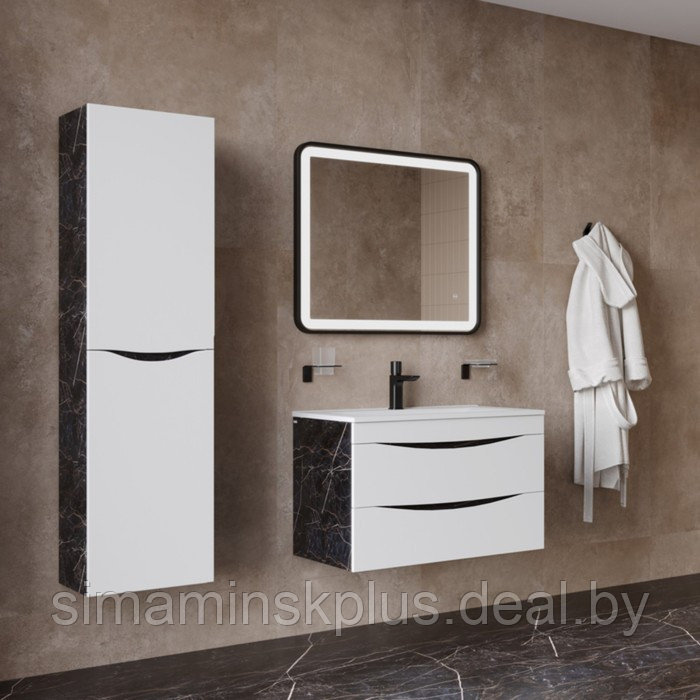 Пенал для ванной комнаты IDDIS Cloud 40 см, подвесной, цвет белый/чёрный мрамор - фото 4 - id-p216928084