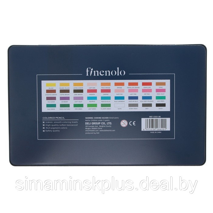 Карандаши художественные 36 цветов, Finenolo, 3.8 мм, шестигранные, в металлическом пенале - фото 5 - id-p211272869