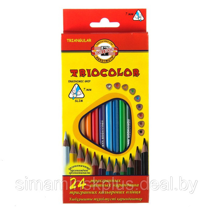 Карандаши 24 цвета, Koh-I-Noor 3134 TRIOCOLOR, картонная упаковка, европодвес - фото 2 - id-p199621765