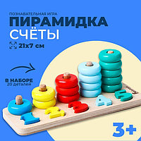 Пирамидка «Счёты» основание, 5 съёмных цифр, 15 деталей, 21 × 7.5 × 7.3 см