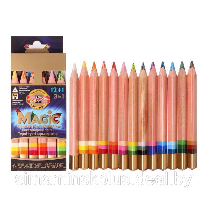Карандаши многоцветные Koh-I-Noor jumbo MAGIC 3404, 12 штук, с ластиком и точилкой, в картонной упаковке, с - фото 1 - id-p199621780
