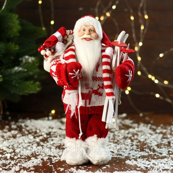 Дед Мороз "В вязаном костюме, с лыжами и мешком" 30 см - фото 1 - id-p206760992