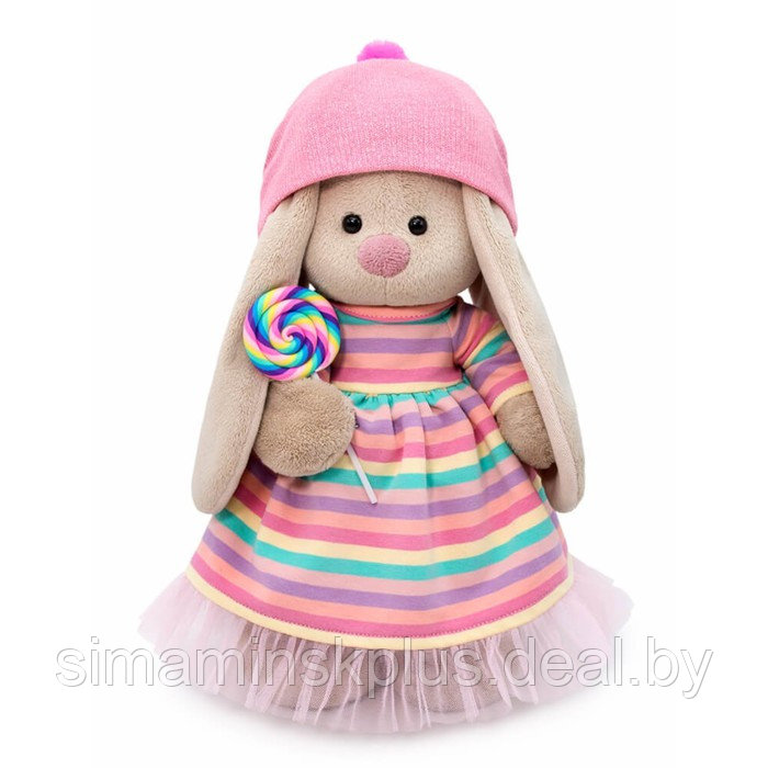 Мягкая игрушка «Зайка Ми» в полосатом платье с леденцом, 25 см - фото 1 - id-p211542206