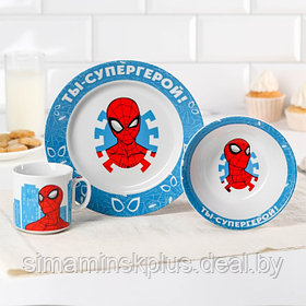 Набор посуды «Ты - супергерой», 3 предмета: тарелка Ø 16,5 см, миска Ø 14 см, кружка 250 мл, Человек-паук