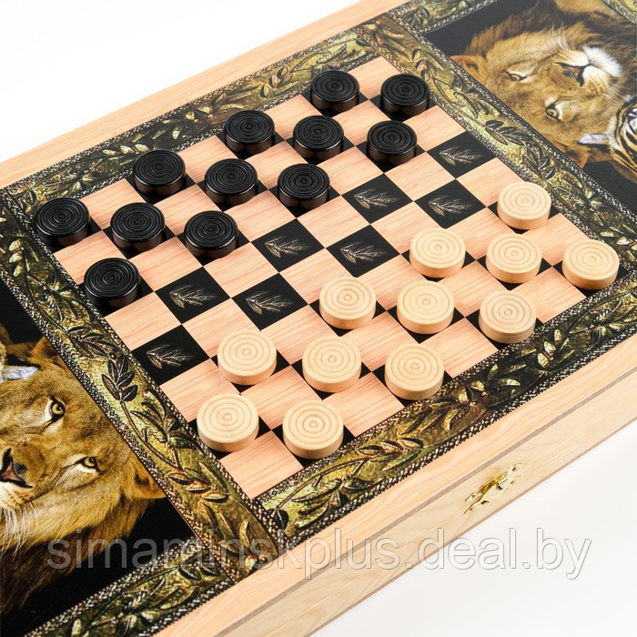Нарды "Лев и тигр", деревянная доска 50 х 50 см, с полем для игры в шашки - фото 8 - id-p211542671