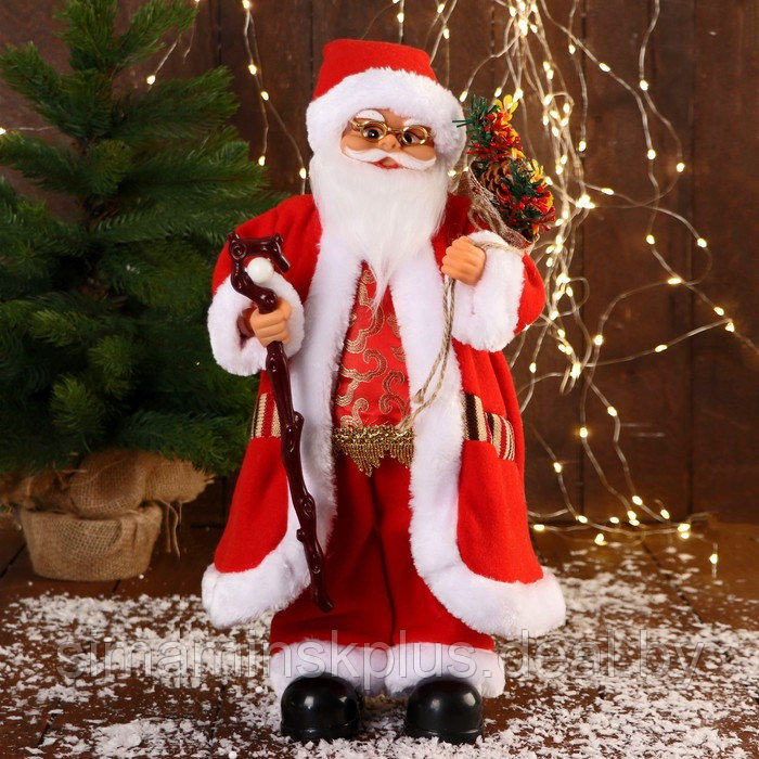 Дед Мороз "В красном костюмчике с орнаментом, с посохом" двигается, 20х50 см - фото 5 - id-p206761039