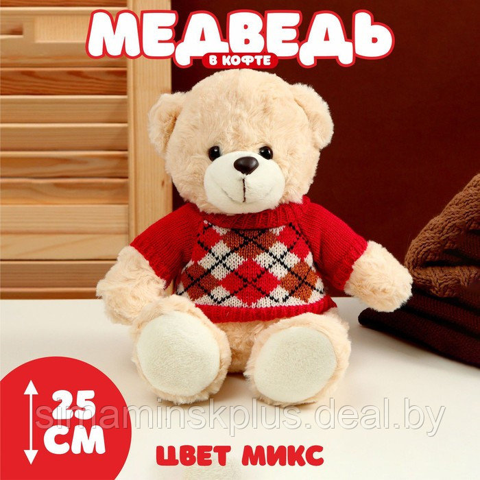 Мягкая игрушка «Медведь» в кофте с ромбиками, 25 см, цвет МИКС - фото 1 - id-p215143588