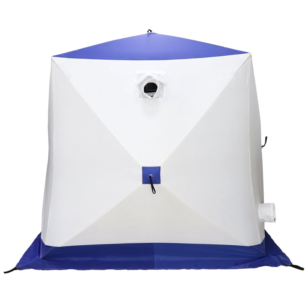 Палатка зимняя куб СЛЕДОПЫТ, 3-х местная, 3 слоя, 195х195х205 цв. бело-синий (Уценка) - фото 9 - id-p216939586