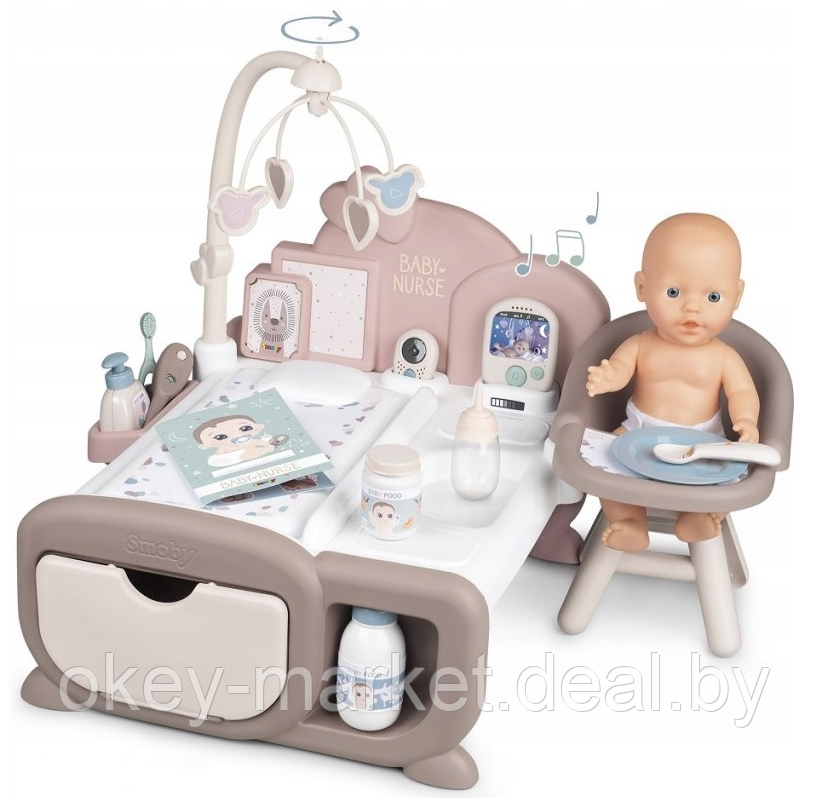 Игровой набор для девочек по уходу за куклой Smoby Baby Nurse Электронный уголок + кукла 220375