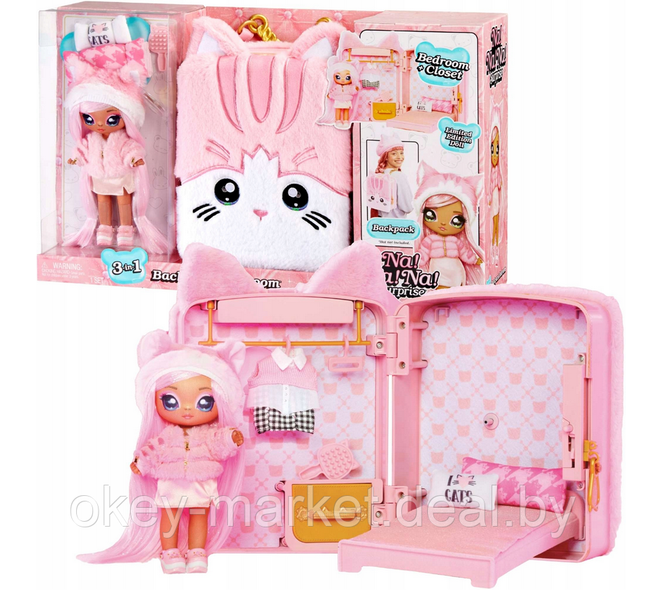 Игровой набор Рюкзак-спальня Na Na Na Surprise Backpack Bedroom Pink Kitty - фото 4 - id-p194553651