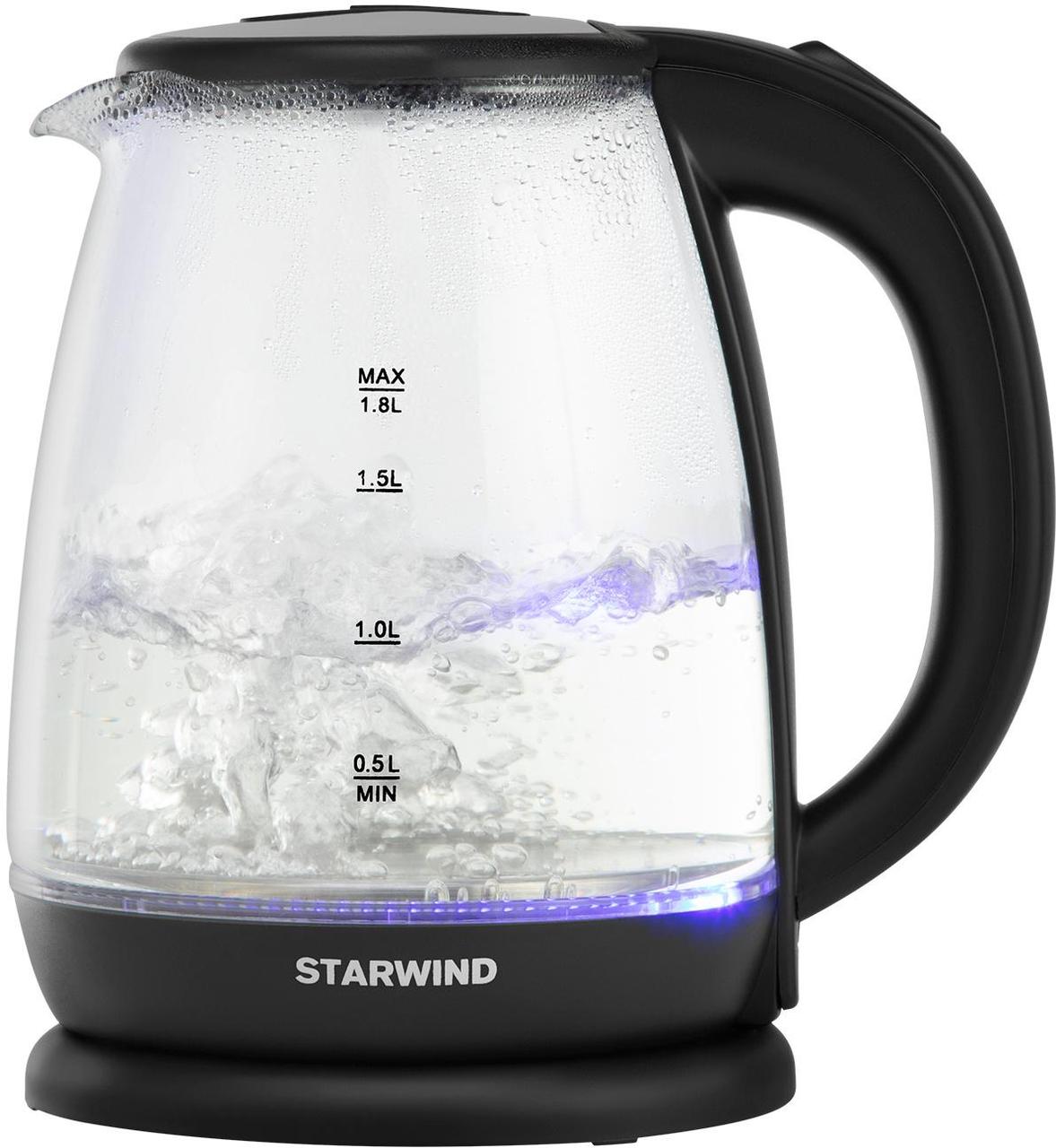 Чайник электрический Starwind SKG1055 1.8л. 1800Вт черный (корпус: стекло) - фото 1 - id-p216983833