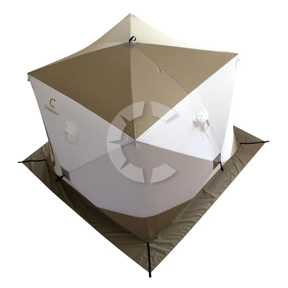 Палатка зимняя куб СЛЕДОПЫТ "Premium" 240х240х215 S по полу 5,7 кв.м, 3 слоя, цв. оливковый/белый - фото 4 - id-p217068392