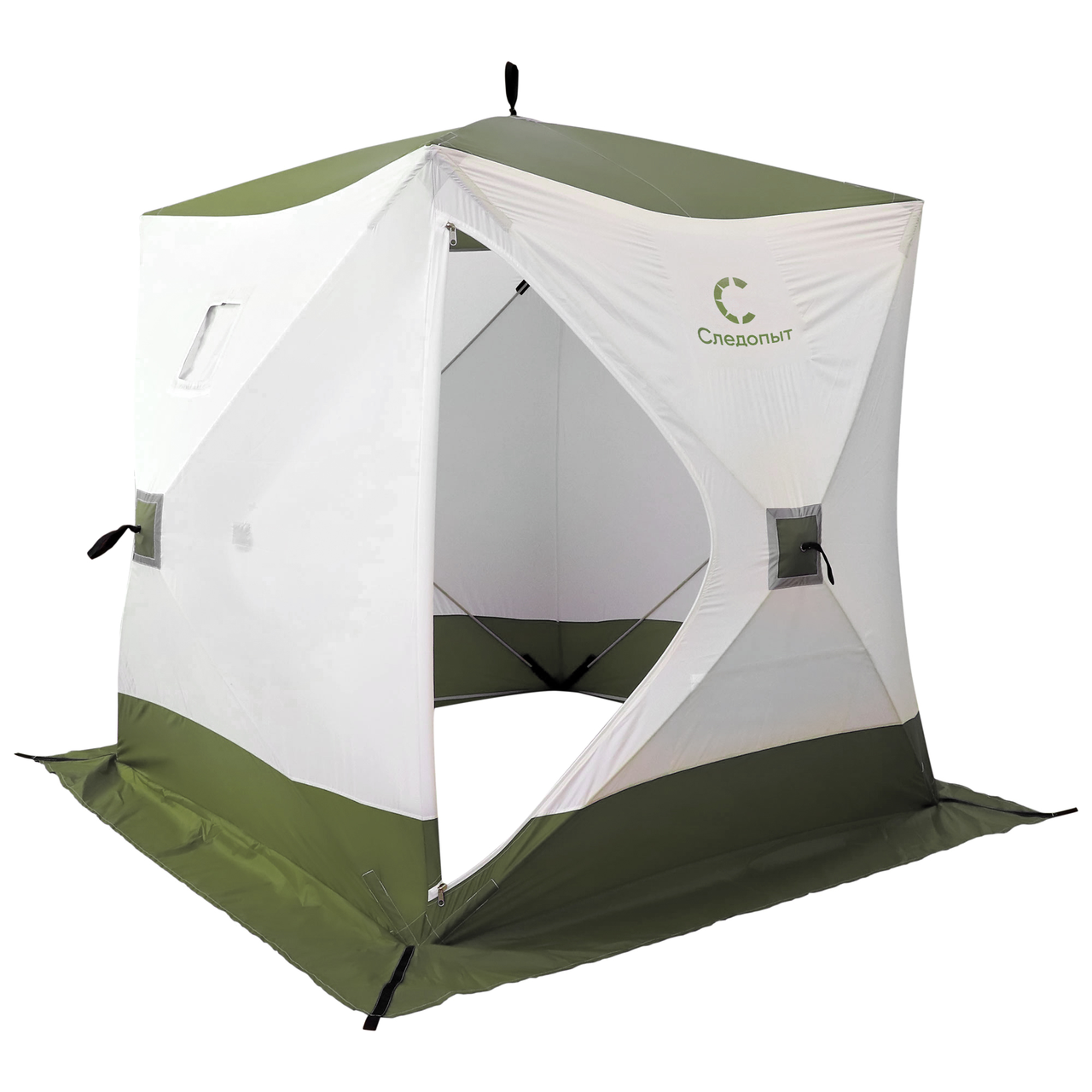 Палатка зимняя куб СЛЕДОПЫТ 150 х150x170, Oxford 210D PU 1000, S по полу 2,2  кв.м, цв. оливковый/бел