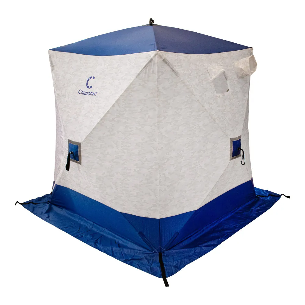 Палатка зимняя куб СЛЕДОПЫТ 150 х150х170 ,Oxford 210D PU 1000,S по полу 2,2 кв.м,цв.синий/белый с принтом