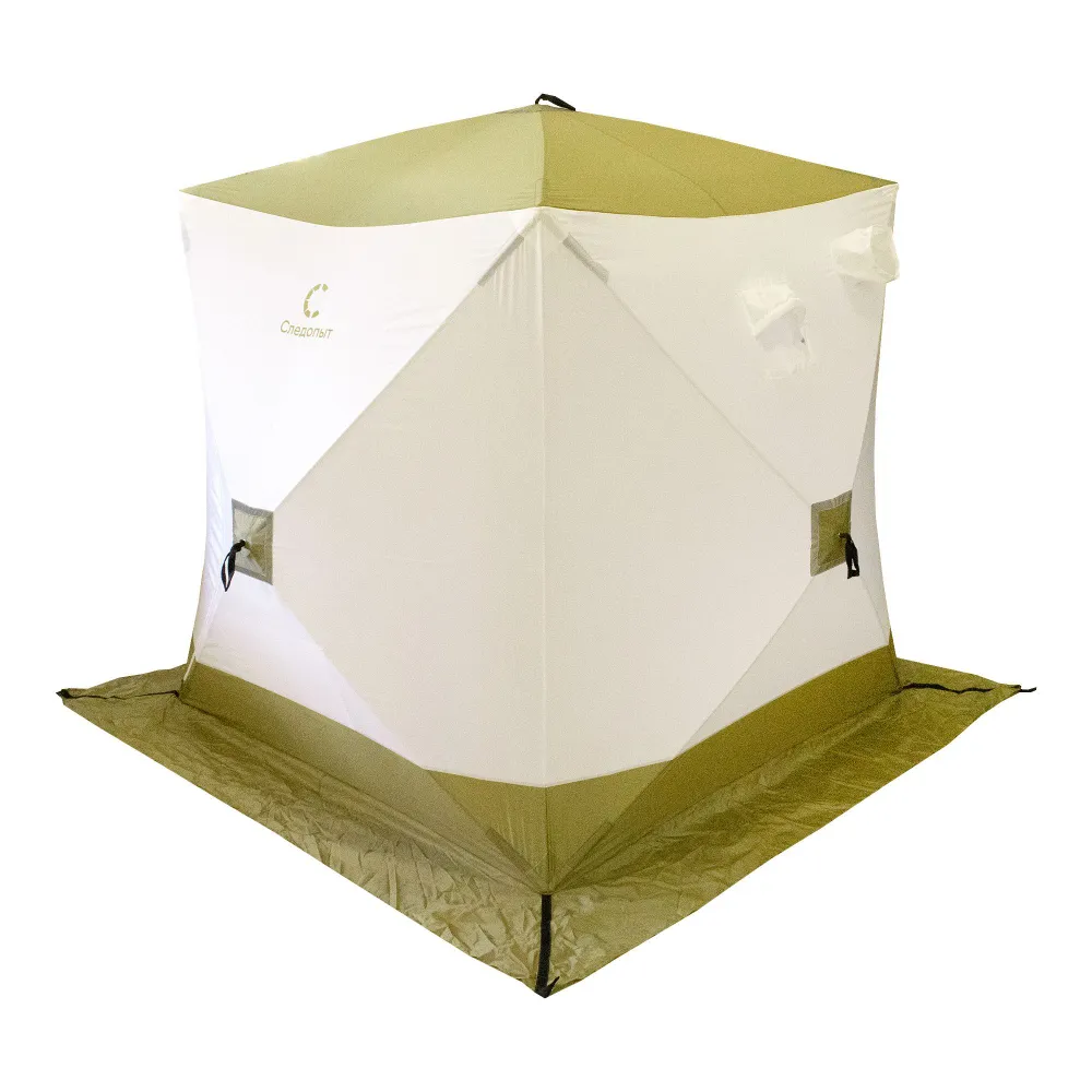 Палатка зимняя куб СЛЕДОПЫТ 180х180х200  , Oxford 210D PU 1000, S по полу 3,2  кв.м, цв. оливковый/бел