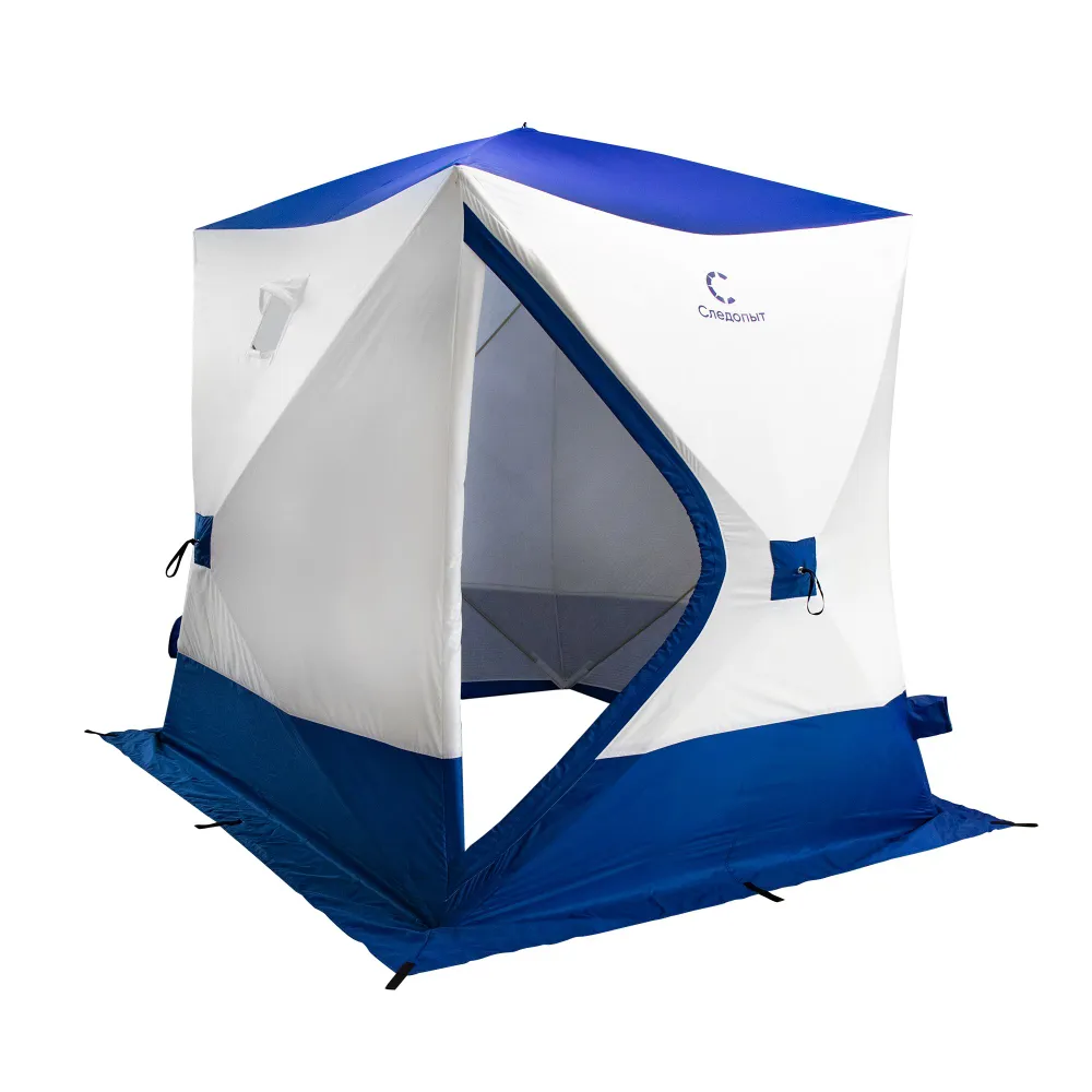 Палатка зимняя куб СЛЕДОПЫТ, 215х215х215, S по полу 4,6 кв.м, 3 слоя, цв. синий/белый - фото 2 - id-p217140115
