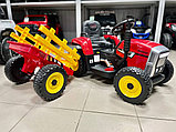 Детский электромобиль RiverToys H444HH (красный) трактор с прицепом и пультом, фото 2