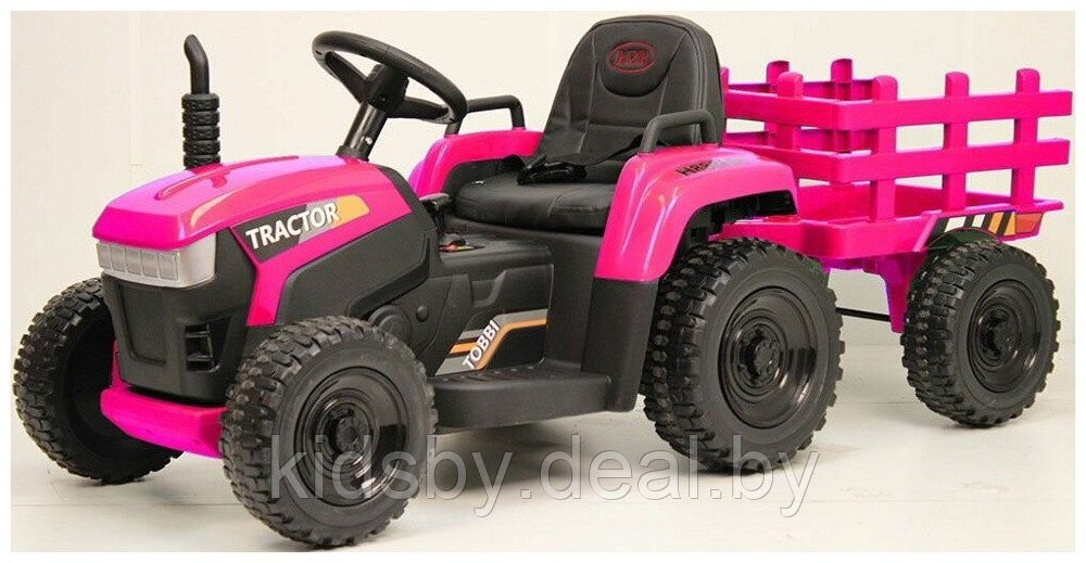 Детский электромобиль RiverToys H888HH (розовый) трактор с прицепом и пультом