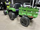 Детский электромобиль RiverToys H888HH (темно-зеленый) трактор с прицепом и пультом, фото 3