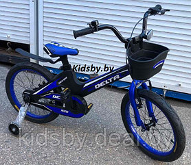 Детский велосипед Delta Prestige 18"+ шлем 2020 (черный/синий) матовой магниевой рамой и обычными спицованными