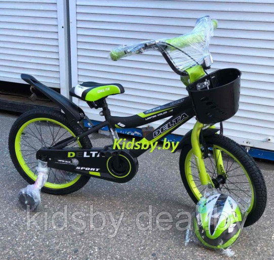 Детский велосипед Delta Sport 20 (черный/зеленый, 2019) с передним ручным V-BRAKE тормозом, шлемом, корзиной и - фото 2 - id-p120541156