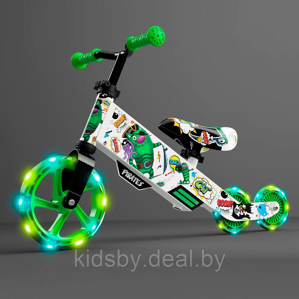 Детский беговел Small Rider Turbo Bike (зеленый) светящиеся колеса трансформер - фото 1 - id-p151160504