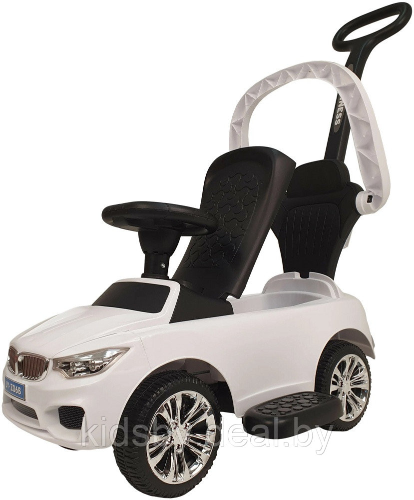 Детская машинка-каталка, толокар RiverToys BMW JY-Z06B (белый) с ручкой-управляшкой - фото 4 - id-p109520905