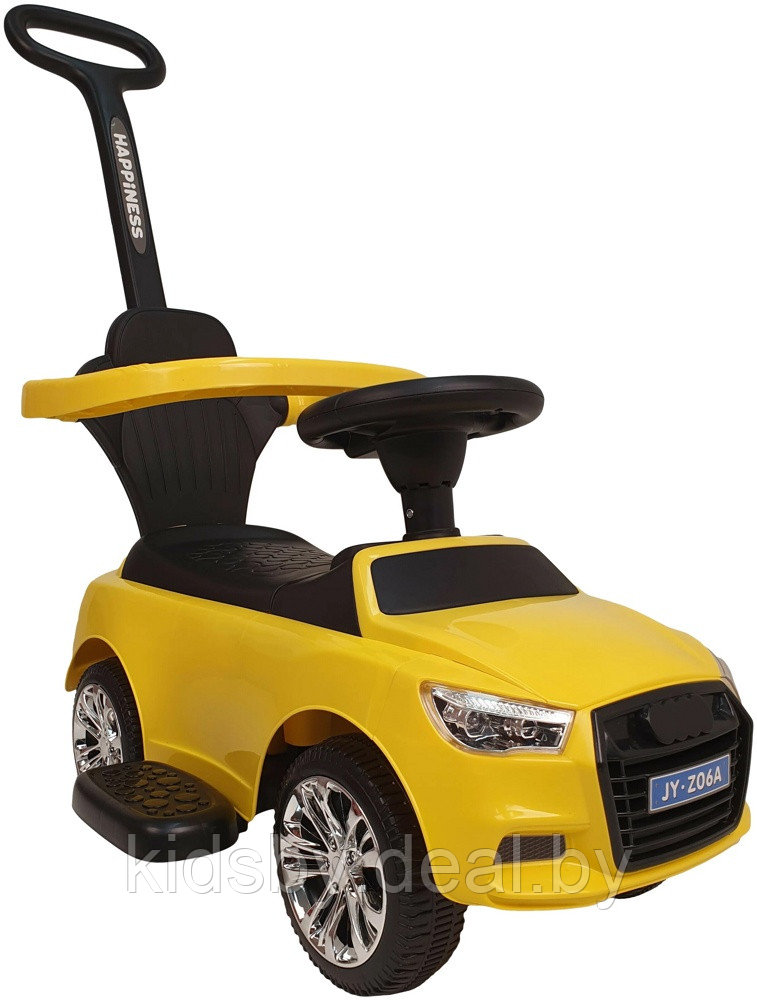 Детская машинка-каталка, толокар RiverToys Audi JY-Z06A (желтый) c ручкой-управляшкой - фото 1 - id-p116443641