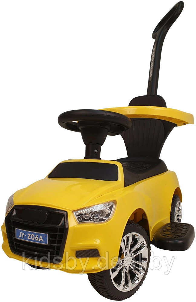 Детская машинка-каталка, толокар RiverToys Audi JY-Z06A (желтый) c ручкой-управляшкой - фото 2 - id-p116443641