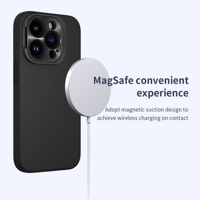 Силиконовая накладка с пластиной Magsafe и защитой камеры Nillkin LensWing Magnetic Silicone Case Черная для - фото 8 - id-p217177390