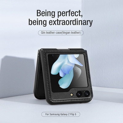 Кожаный чехол Nillkin Qin Pro Plain Leather Case Черный для Samsung Galaxy Z Flip 5 - фото 7 - id-p217177396