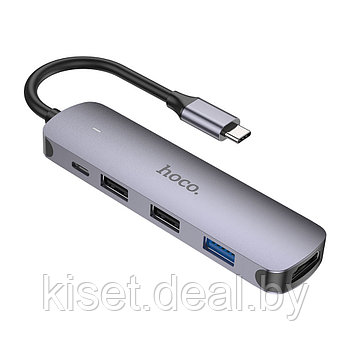 USB-хаб конвертер HOCO HB27 Type-C - HDTV / USB3.0 / USB2.0*2 / PD серый