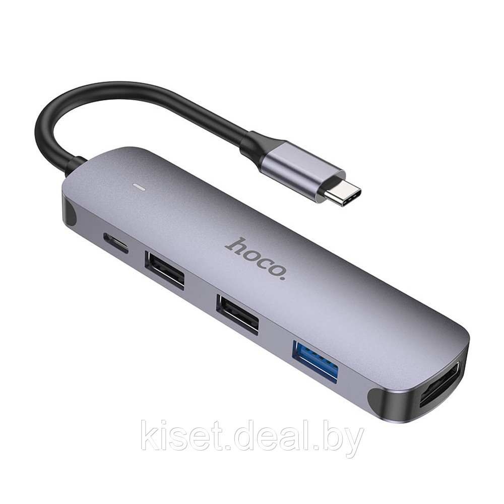 USB-хаб конвертер HOCO HB27 Type-C - HDTV / USB3.0 / USB2.0*2 / PD серый - фото 1 - id-p217177870