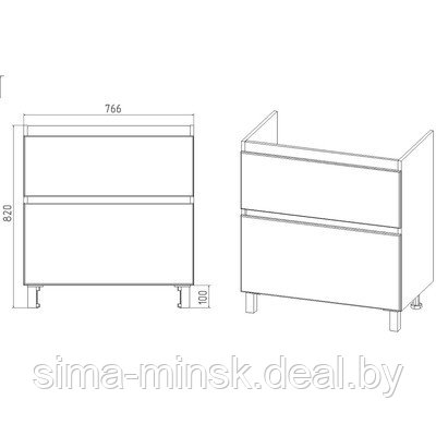 Тумба VIANT «Мальта» 2 ящика, 425х760х820 мм, с раковиной COMO 80 - фото 4 - id-p192651363