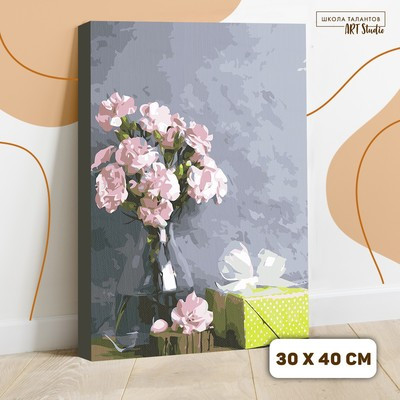 Картина по номерам на холсте с подрамником «Розовые цветы и подарок», 40х30 см - фото 1 - id-p216686061