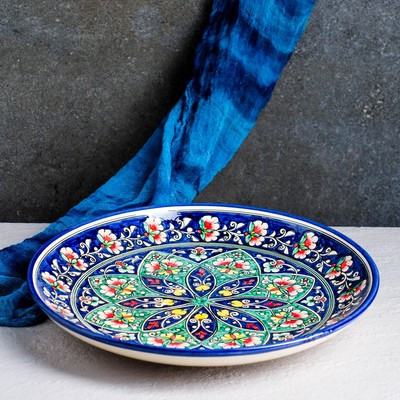 Ляган Риштанская Керамика "Цветы", 32 см, синий - фото 1 - id-p216689452