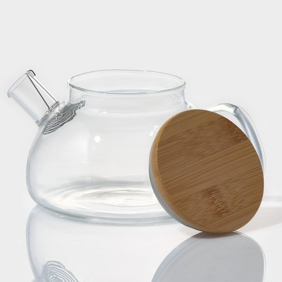 Чайник стеклянный заварочный с бамбуковой крышкой и металлическим фильтром BellaTenero «Эко», 600 мл, 18×12×10 - фото 2 - id-p216687993