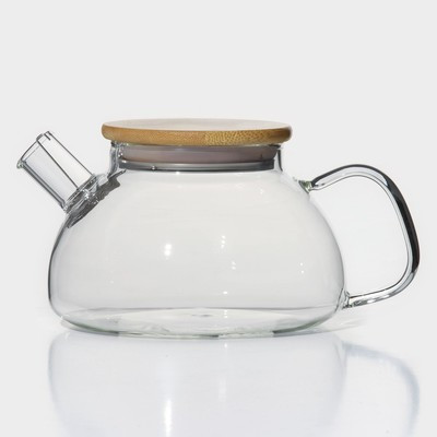 Чайник стеклянный заварочный с бамбуковой крышкой и металлическим фильтром «Эко», 800 мл, 20×13×12 см - фото 1 - id-p216688000
