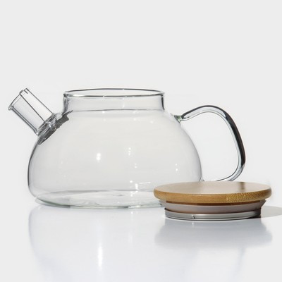 Чайник стеклянный заварочный с бамбуковой крышкой и металлическим фильтром «Эко», 800 мл, 20×13×12 см - фото 2 - id-p216688000
