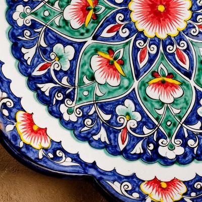Ляган Риштанская Керамика "Цветы", 32 см, синий, рифлённый - фото 3 - id-p216689479
