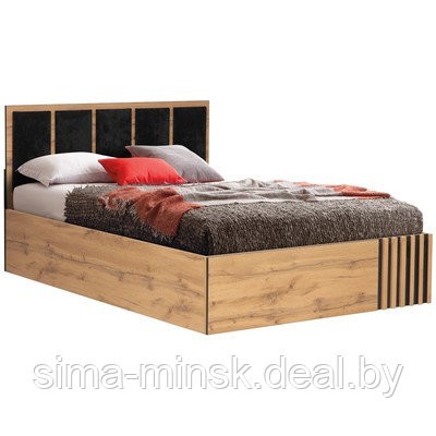 Кровать «Либерти» 51.18, 1400×2000 мм, цвет дуб вотан / чёрный / велюр монако чёрный - фото 1 - id-p204698086