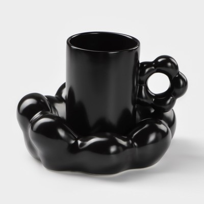 Кофейная пара керамическая «Ромашка», 2 предмета: кружка 260 мл, блюдце d=17 см, цвет чёрный - фото 1 - id-p216688154