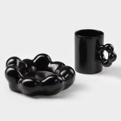 Кофейная пара керамическая «Ромашка», 2 предмета: кружка 260 мл, блюдце d=17 см, цвет чёрный - фото 2 - id-p216688154