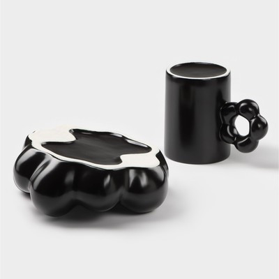Кофейная пара керамическая «Ромашка», 2 предмета: кружка 260 мл, блюдце d=17 см, цвет чёрный - фото 4 - id-p216688154
