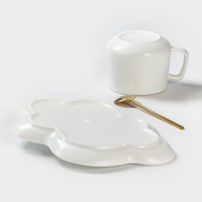 Кофейная пара керамическая «Облако», 3 предмета: кружка, блюдце 21×15 см, ложка h=13 см, цвет белый - фото 7 - id-p216688155