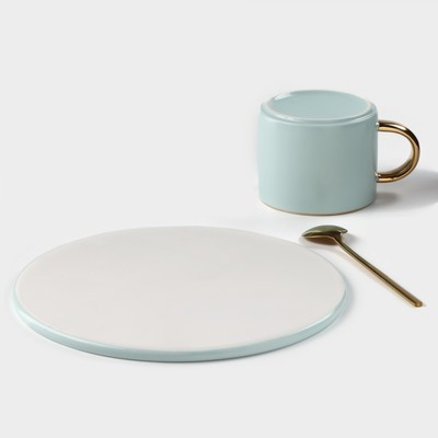 Кофейная пара керамическая «Любовь», 3 предмета: кружка 200 мл, блюдце d=20 см, ложка h=14 см, цвет голубой - фото 5 - id-p216688157