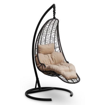Подвесное кресло-кокон с подушкой "LUNA" черно, бежевая подушка, стойка 160х70х195см - фото 1 - id-p216743286