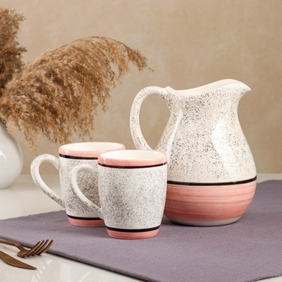 Набор посуды "Персия", керамика, розовый, кувшин 1.5 л, кружка 350 мл, 3 предмета, 1 сорт, Иран - фото 1 - id-p216713409