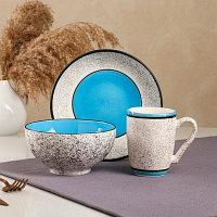 Набор посуды "Алладин", керамика, синий, 3 предмета: салатник 700 мл, тарелка 20 см, кружка 350 мл, 1 сорт,